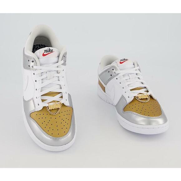 NEW Nike Dunk Low SE Shoes Gold White Silver DH4403 700 - SIZE 7 WOMEN / 5.5 MEN main image 7